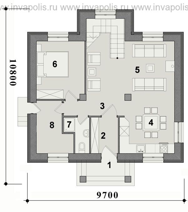 план первого этажа проекта дома 10 на 11 с 5 спальнями Ника