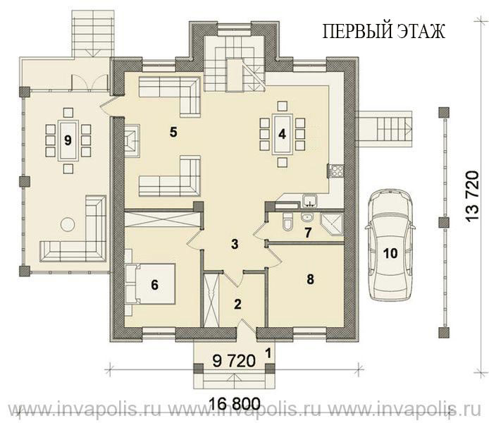 План первого этажа СВЕТЛЫЙ 150 С ПОДВАЛОМ - зал лофт и две спальни