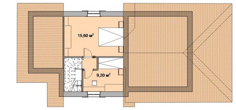 БАНЯ ЦВЕТЫ ЖИЗНИ - план мансарды гостевого дома 7 х 16 метров с гаражом - готовый проект от Инваполис