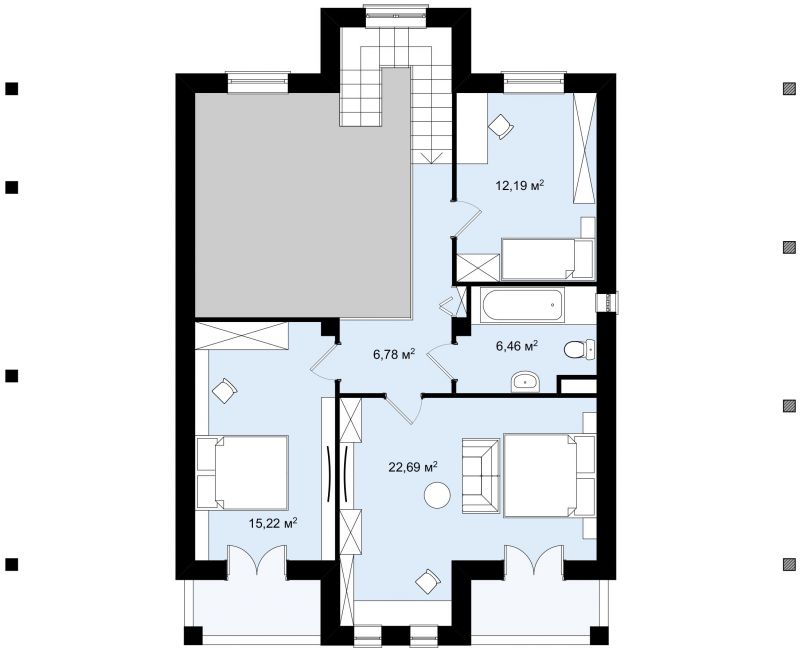 план мансарды коттеджа 155 м2