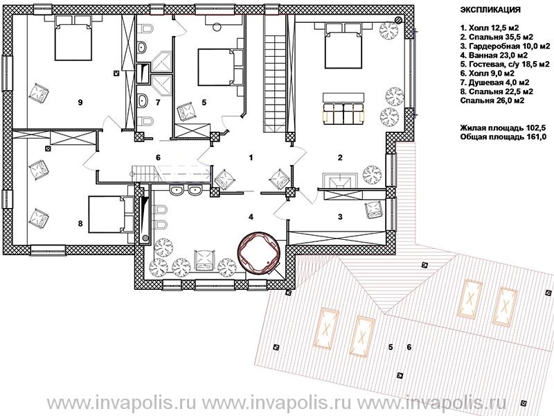 план второго этажа коттеджа журавка - личные комнаты