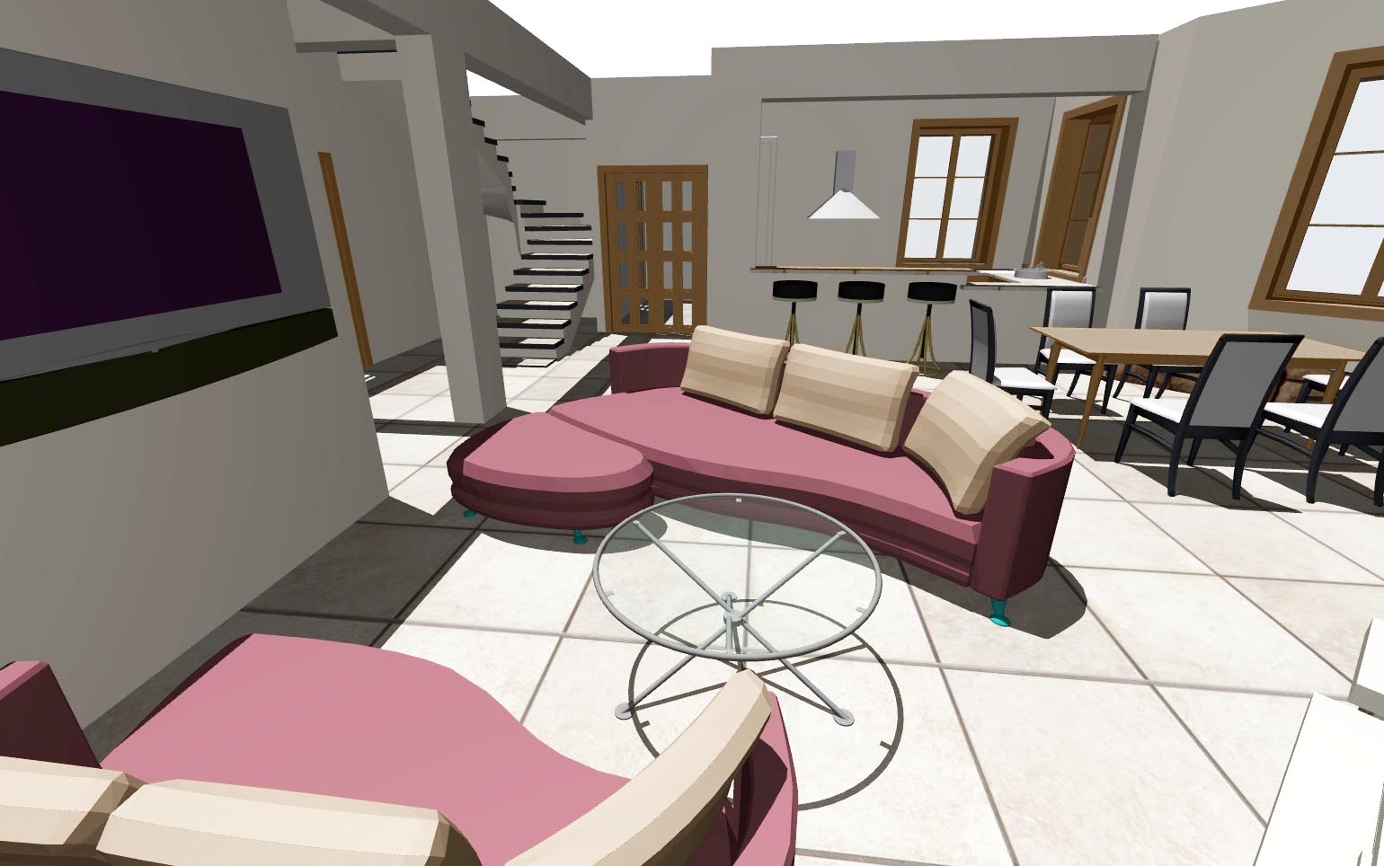 интерьер гостиной проекта коттеджа ШАЛЕ-РИВЬЕРА - вид изнутри, с дивана