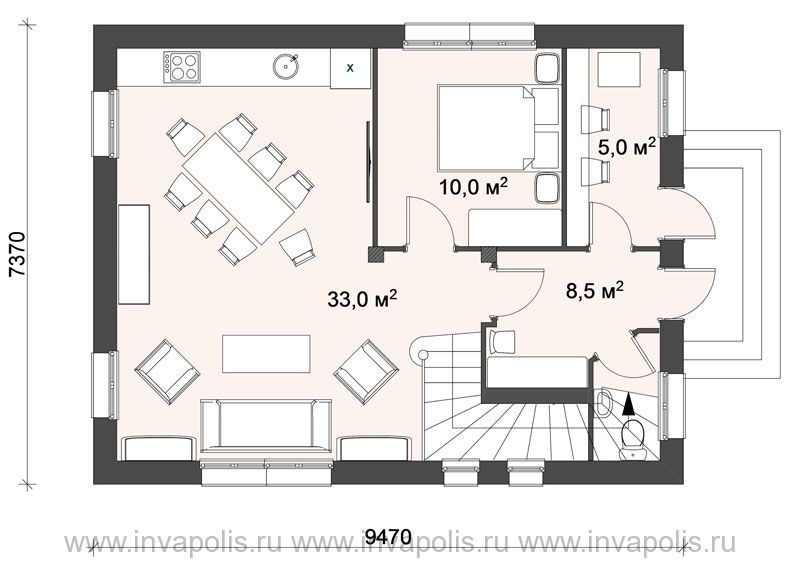 АВГУСТ 108 - планы узкого 5-комнатного дома габаритами 7 х 9 метров