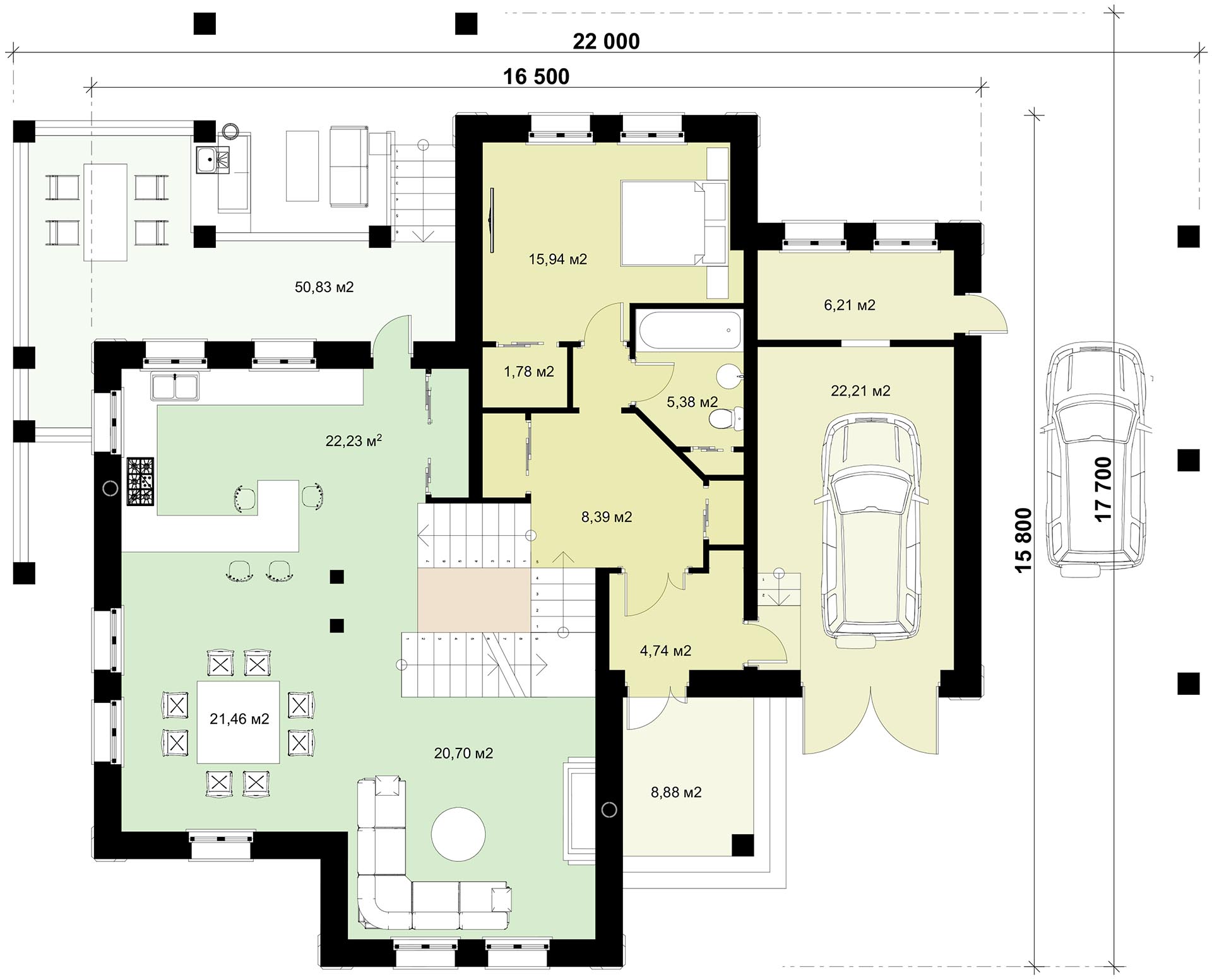 план 1 этажа 9 - комнатного шале - готовый проект от Инваполис