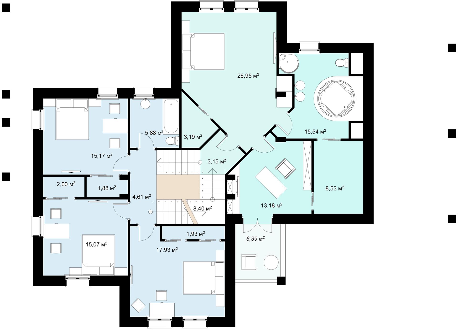план 2 этажа 9 - комнатного шале - готовый проект от Инваполис