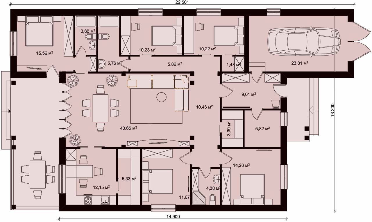 типовой вариант плана дома с 5 спальнями