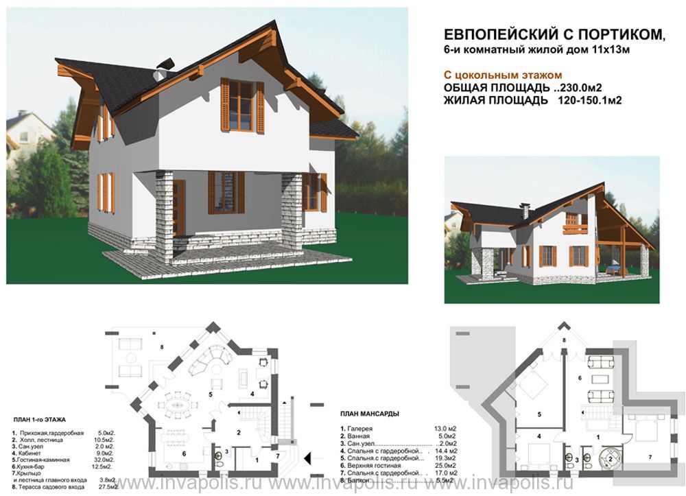 вариант альпийского дома ЕВРОПЕЙСКИЙ с портиком