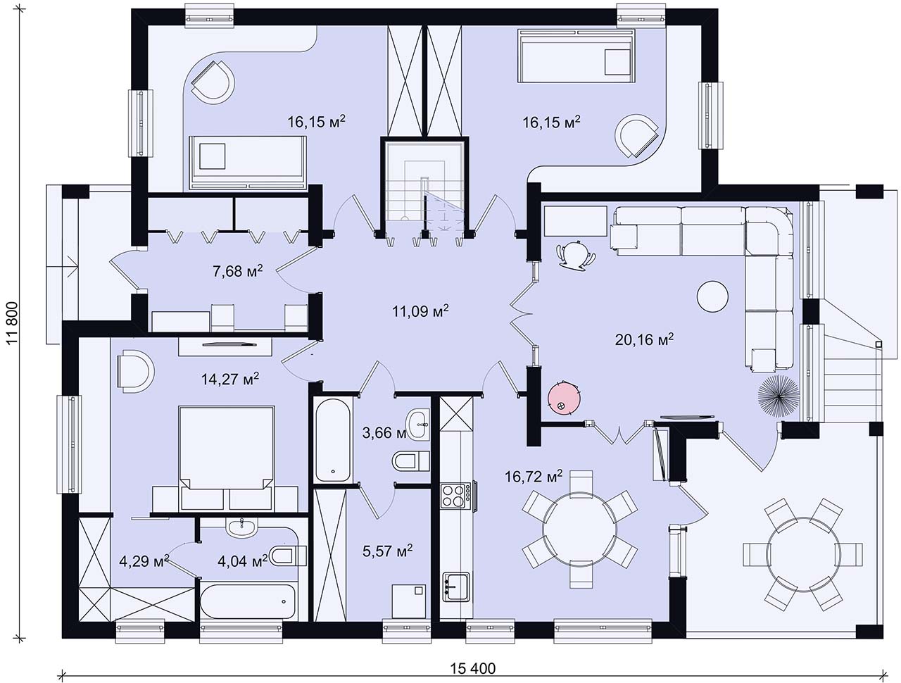 План жилого этажа одноэтажного дома с изолированной кухней