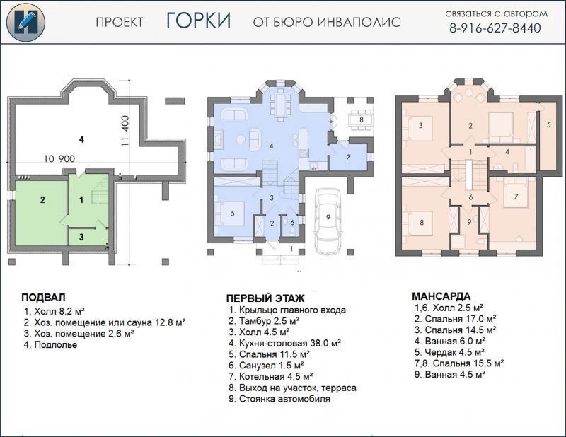 ГОРКИ - план коттеджа для склона - готовый проект от Инваполис