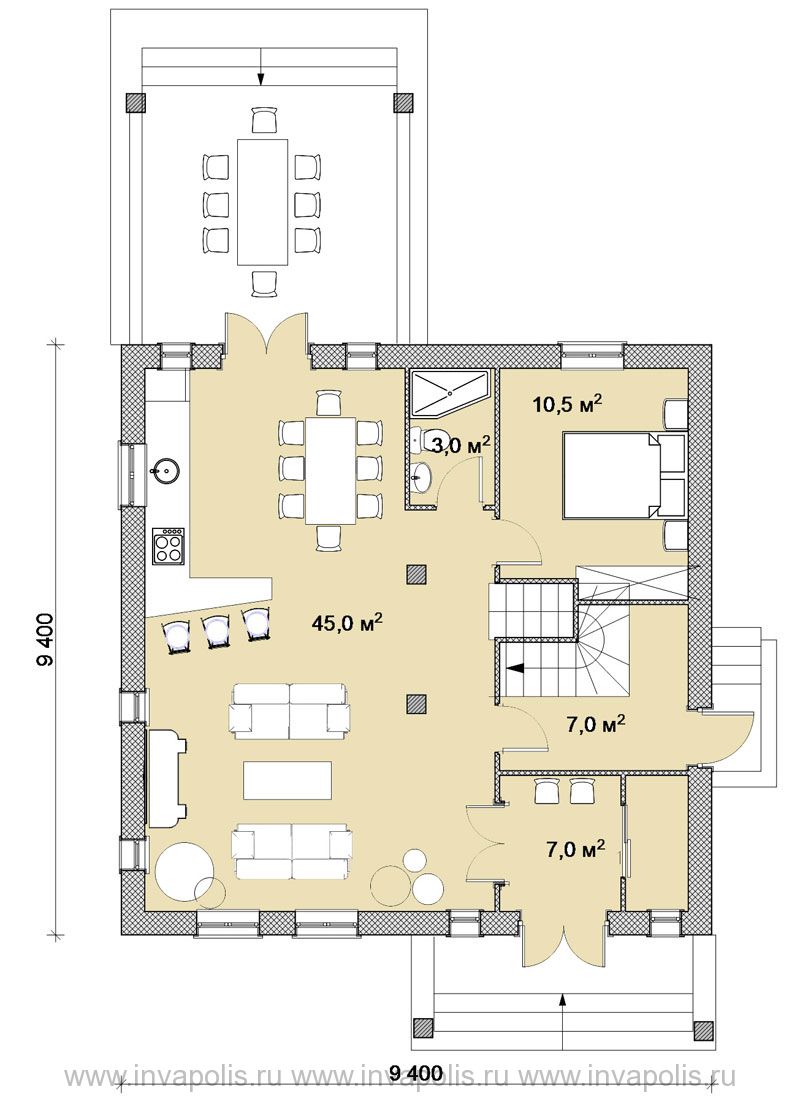 КОМБИ -  план комбинированного двухэтажного дома 10 на 10 метров - готовый проект от Инваполис