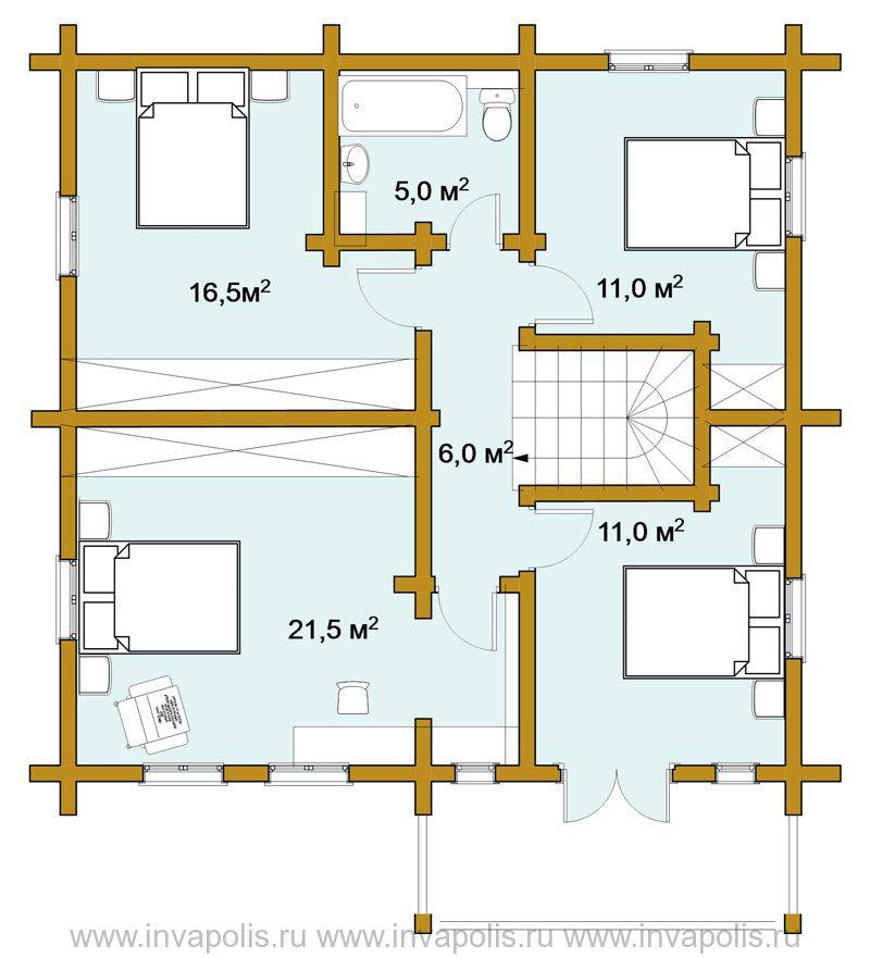 план второго этажа комбинированного дома 10х10