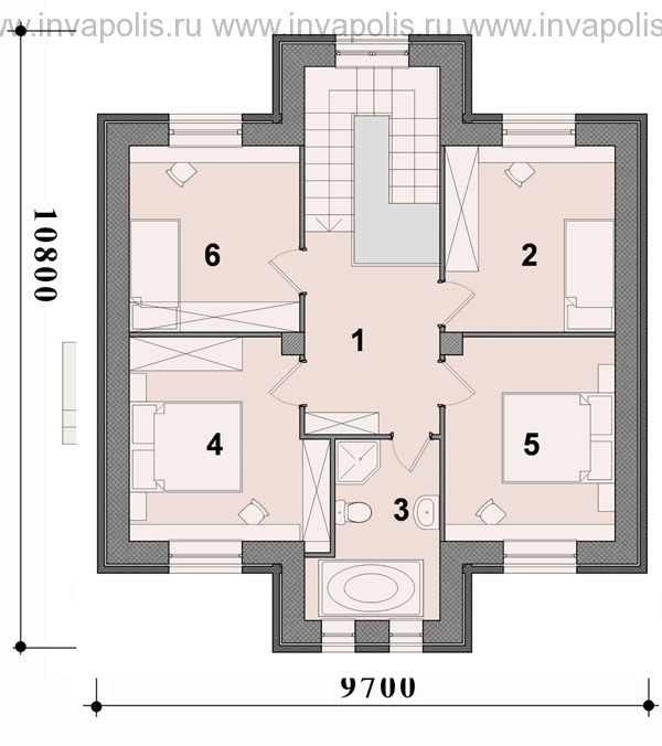 план мансарды проекта дома 10 на 11 с 5 спальнями Ника