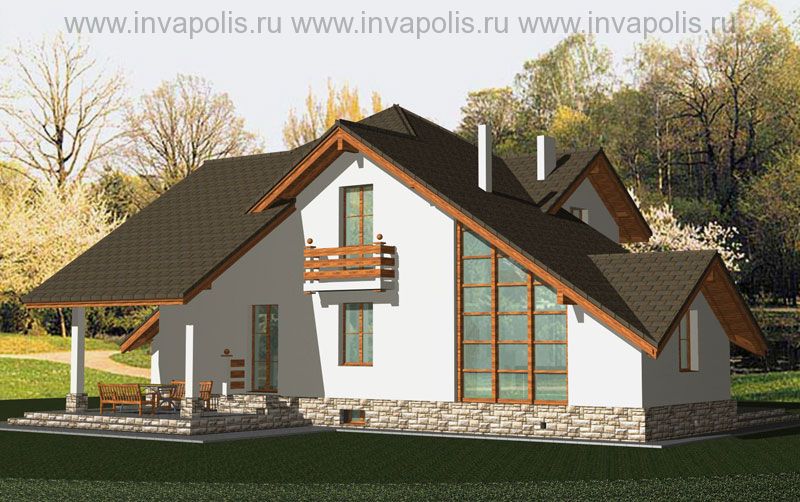 Вид на садовый фасад проекта дома НОВГОРОД - 3d визуализация