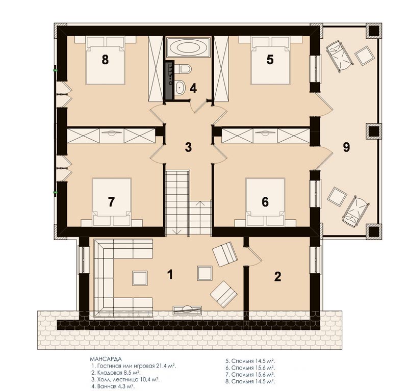 план второго этажа проекта дома ОГОНЁК-3 с лоджиями