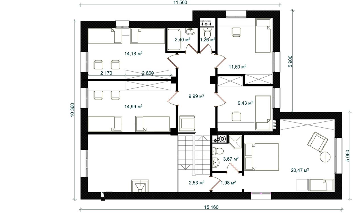 план второй этаж многокомнатного дома