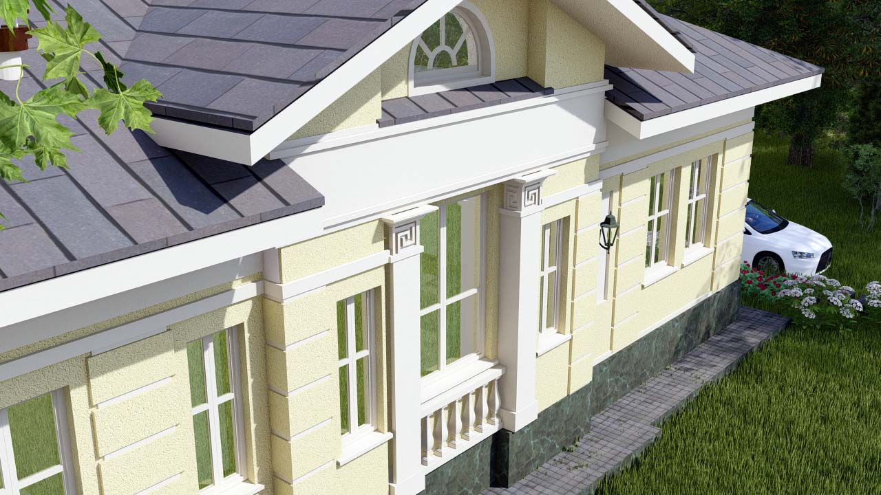 Проект одноэтажного дома в классическом русском стиле