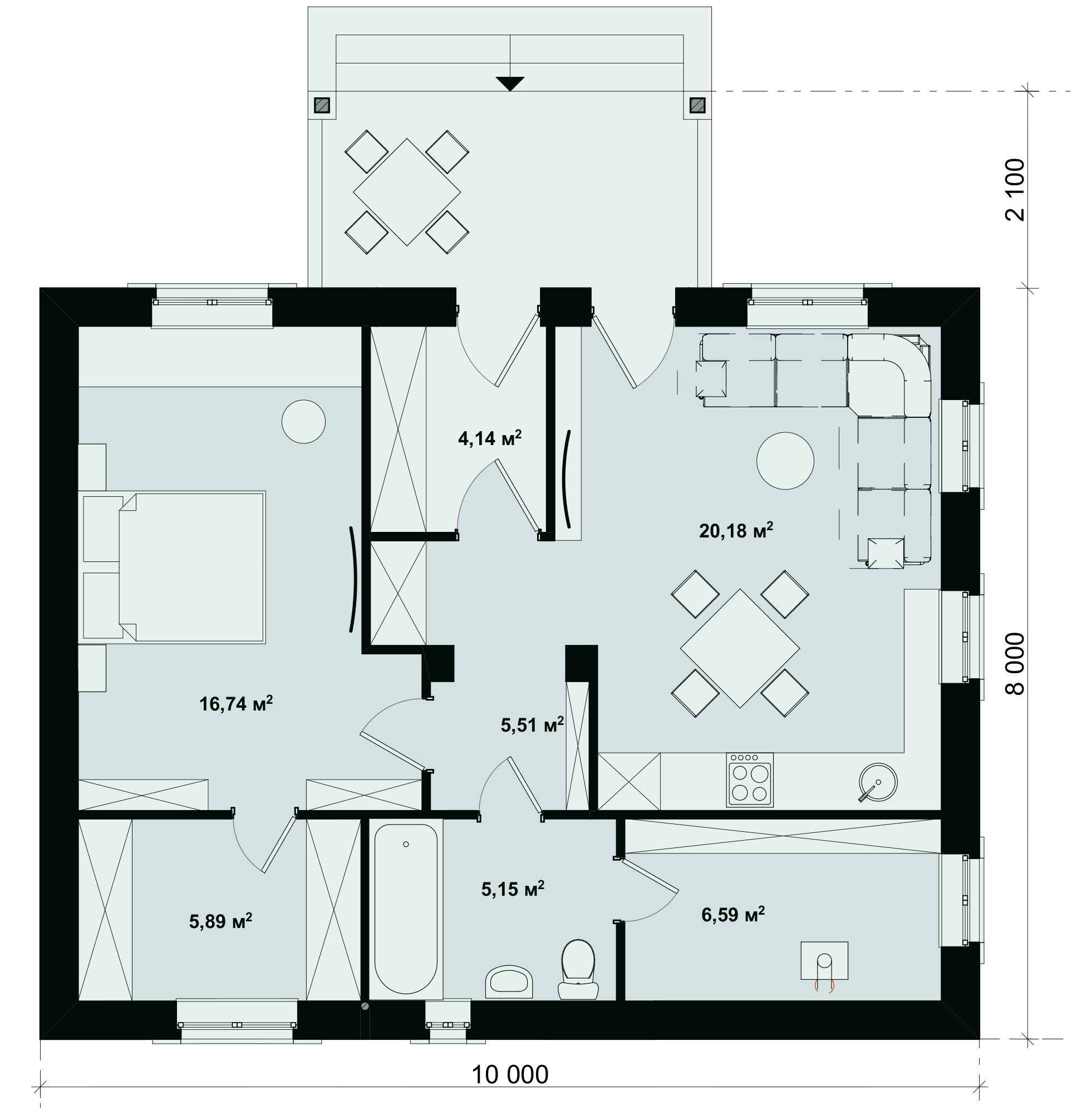 план одноэтажного дома 8х10 с одной спальней