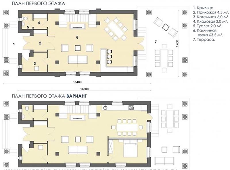 РИО ВИКИНГ - план первого этажа трехэтажного дома шириной 7 метров - готовый проект от Инваполис