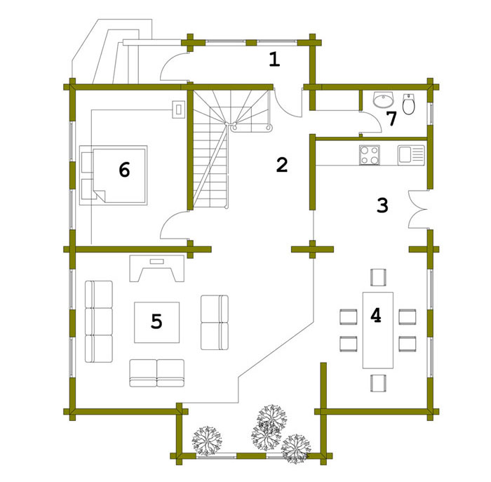 РУБЛЕННЫЙ - дом 11 на 12 метров - план 1-го этажа и мансарды - готовый проект от Инваполис