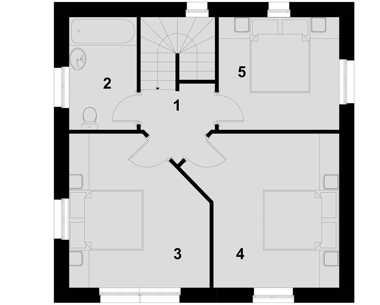 план мансардного этажа проекта дома 8х8 метров
