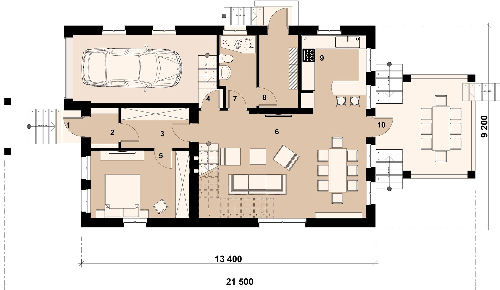 ШАМПАНЬ 131 - план 1-го этажа двухэтажного дома с гаражом- готовый проект от Инваполис