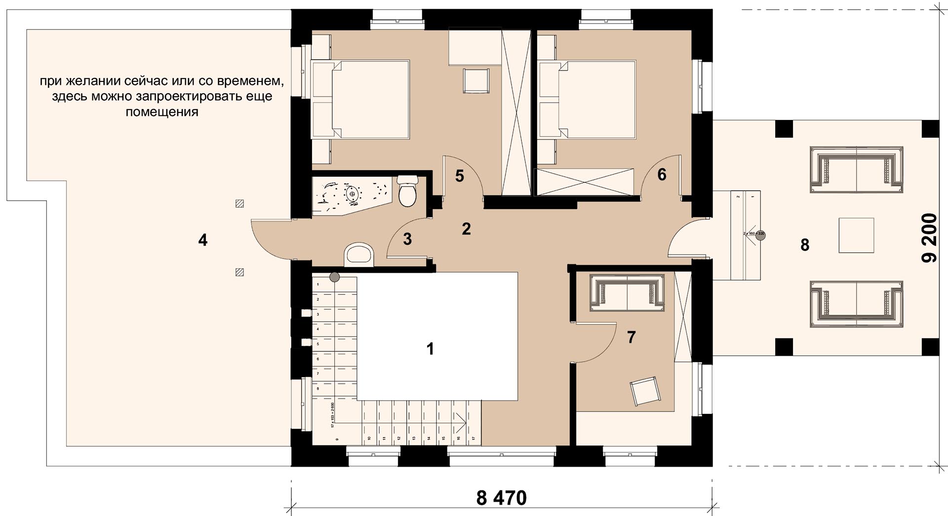ШАМПАНЬ 131 - план 2-го этажа двухэтажного дома с лоджией - готовый проект от Инваполис