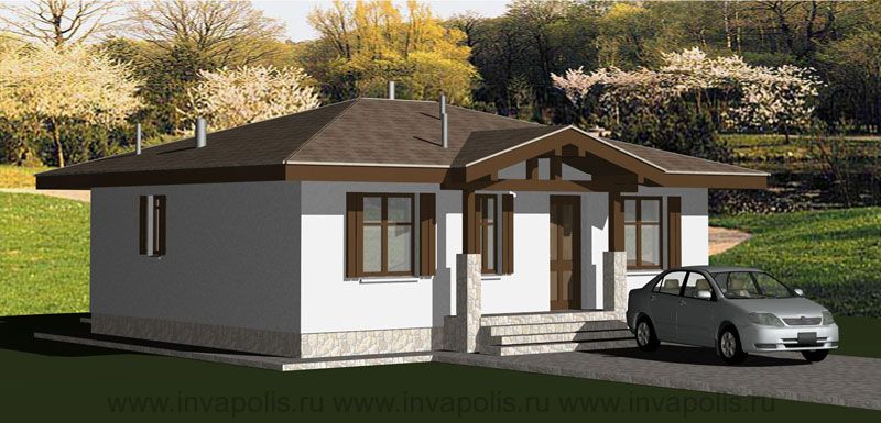 трехкомнатный одноэтажный дом СКИФ 60 м2 - простая отделка фасада из пеноблока без декора