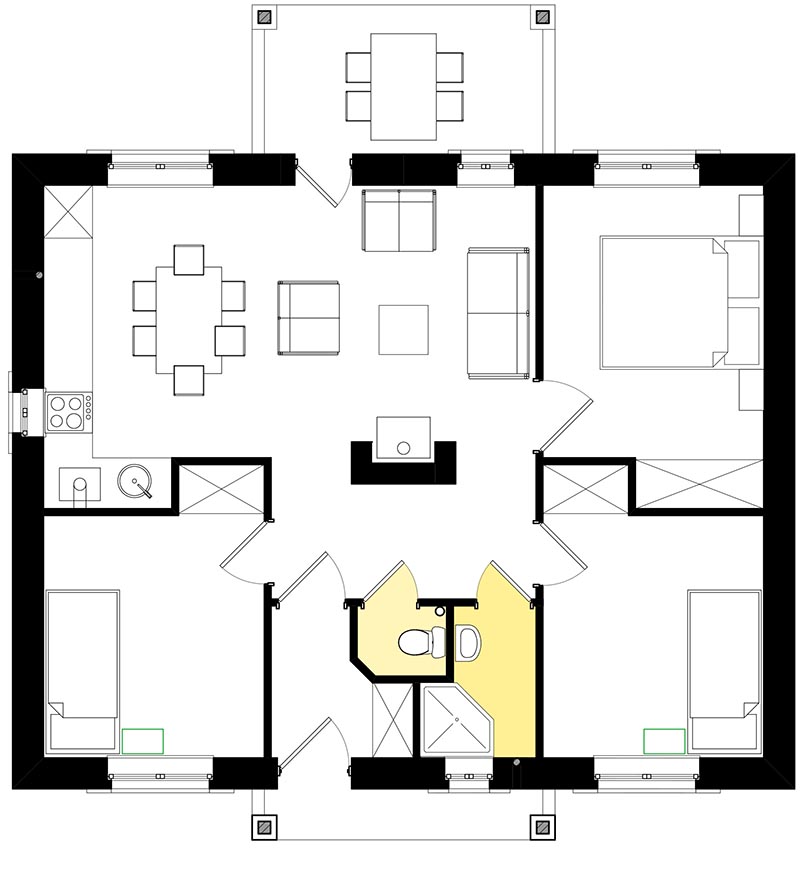 планировка мини-дома с раздельным санузлом