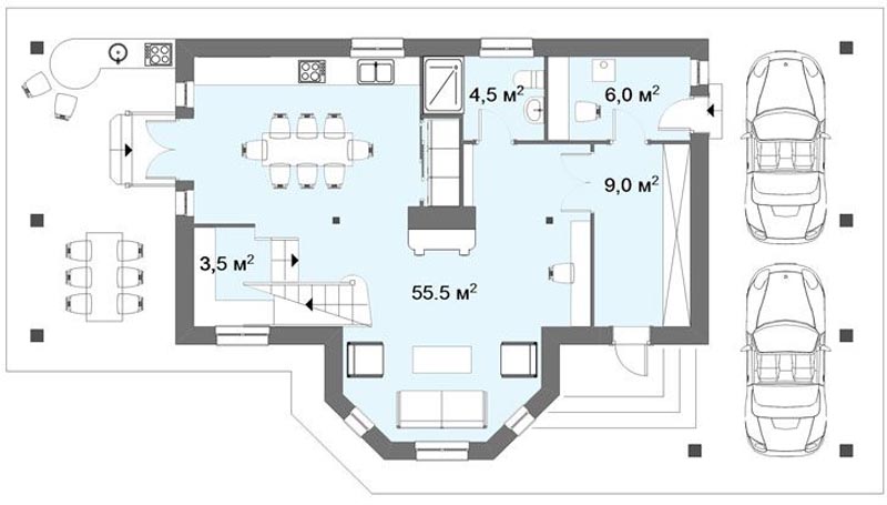 вариант плана первого этажа с просторной прихожей и зоной кабинета