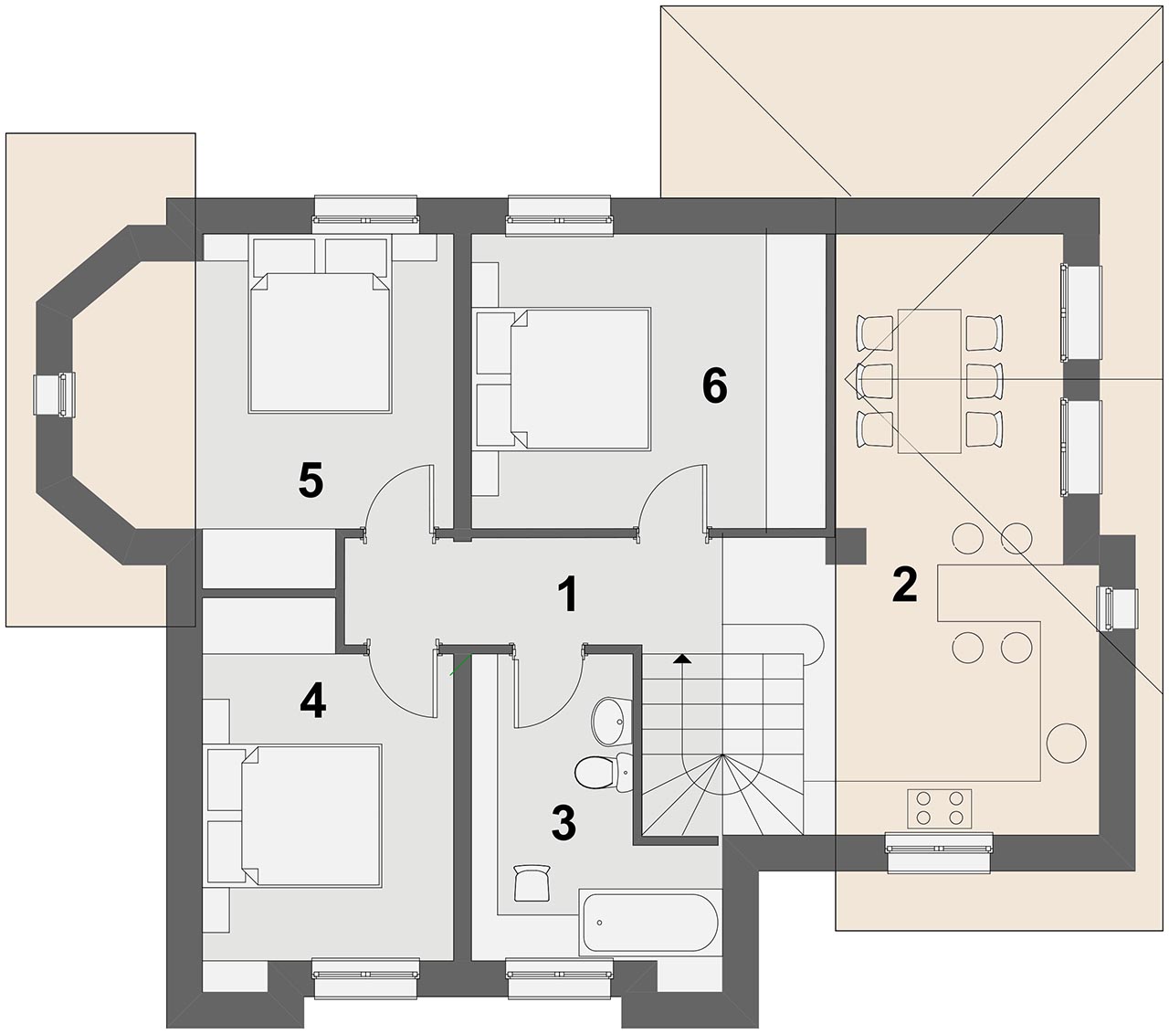план мансардного этажа 6-комнатного коттеджа 12 на 9 СТИЛЬНЫЙ