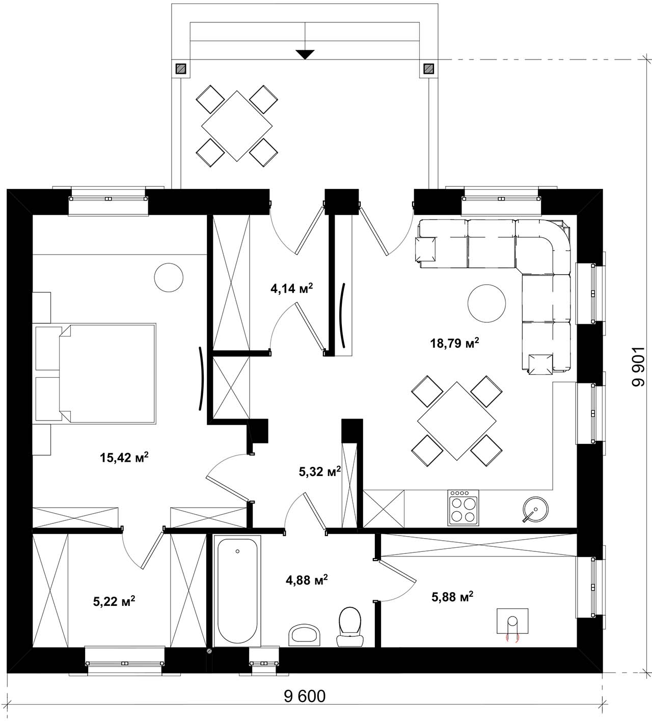 план одноэтажного дома 8х10 с одной спальней