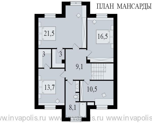 План 2 этажа проекта мансардного дома