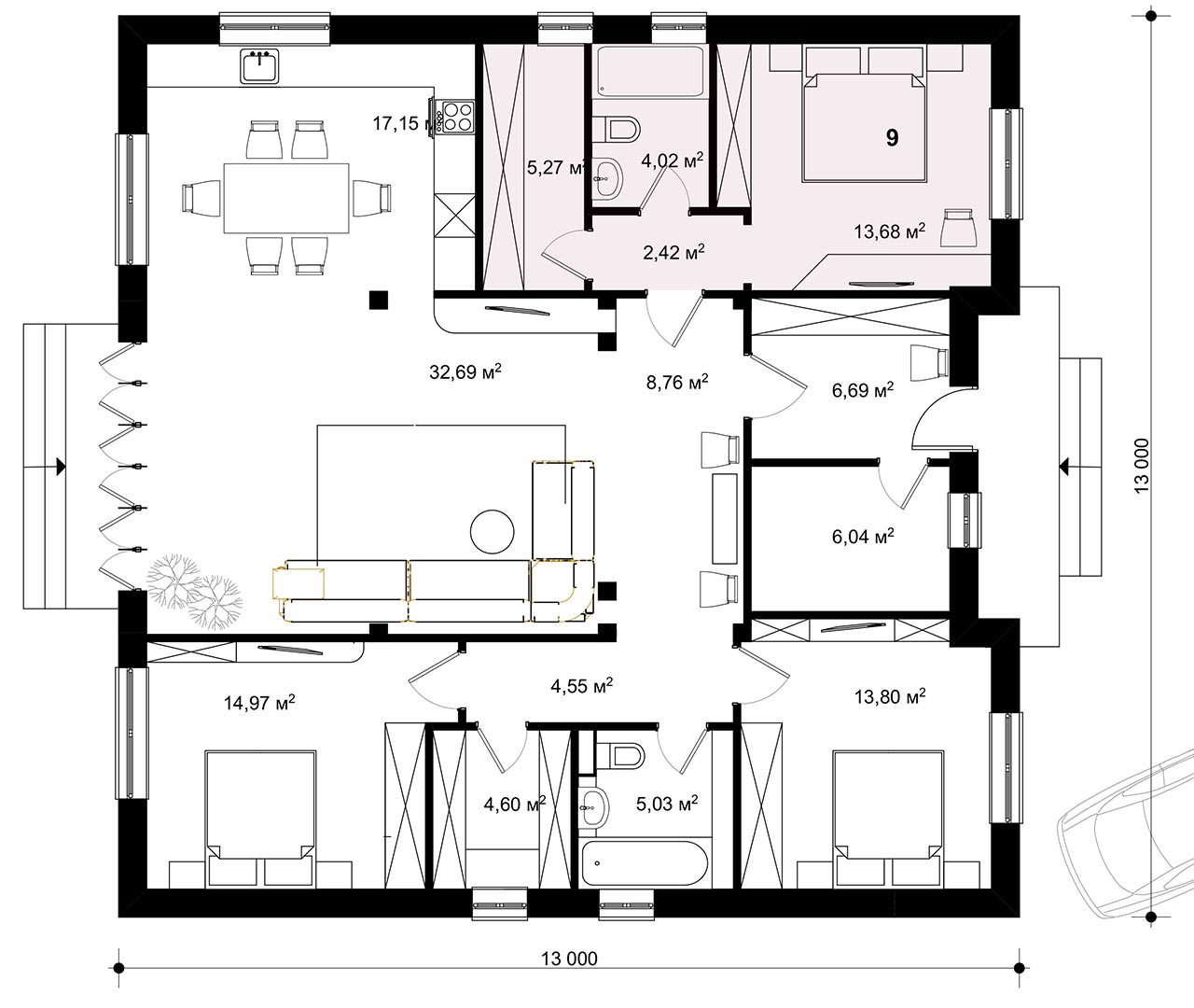 план дома 13х13 с мастер-спальней