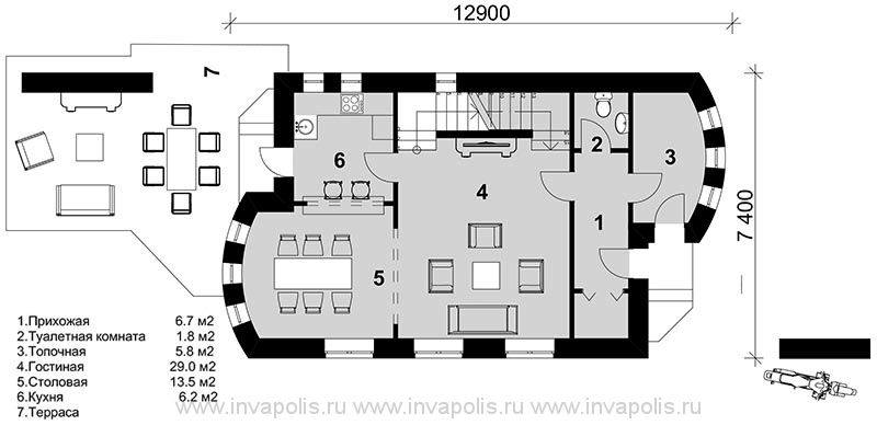 план первого этажа коттеджа 8 на 12 метров