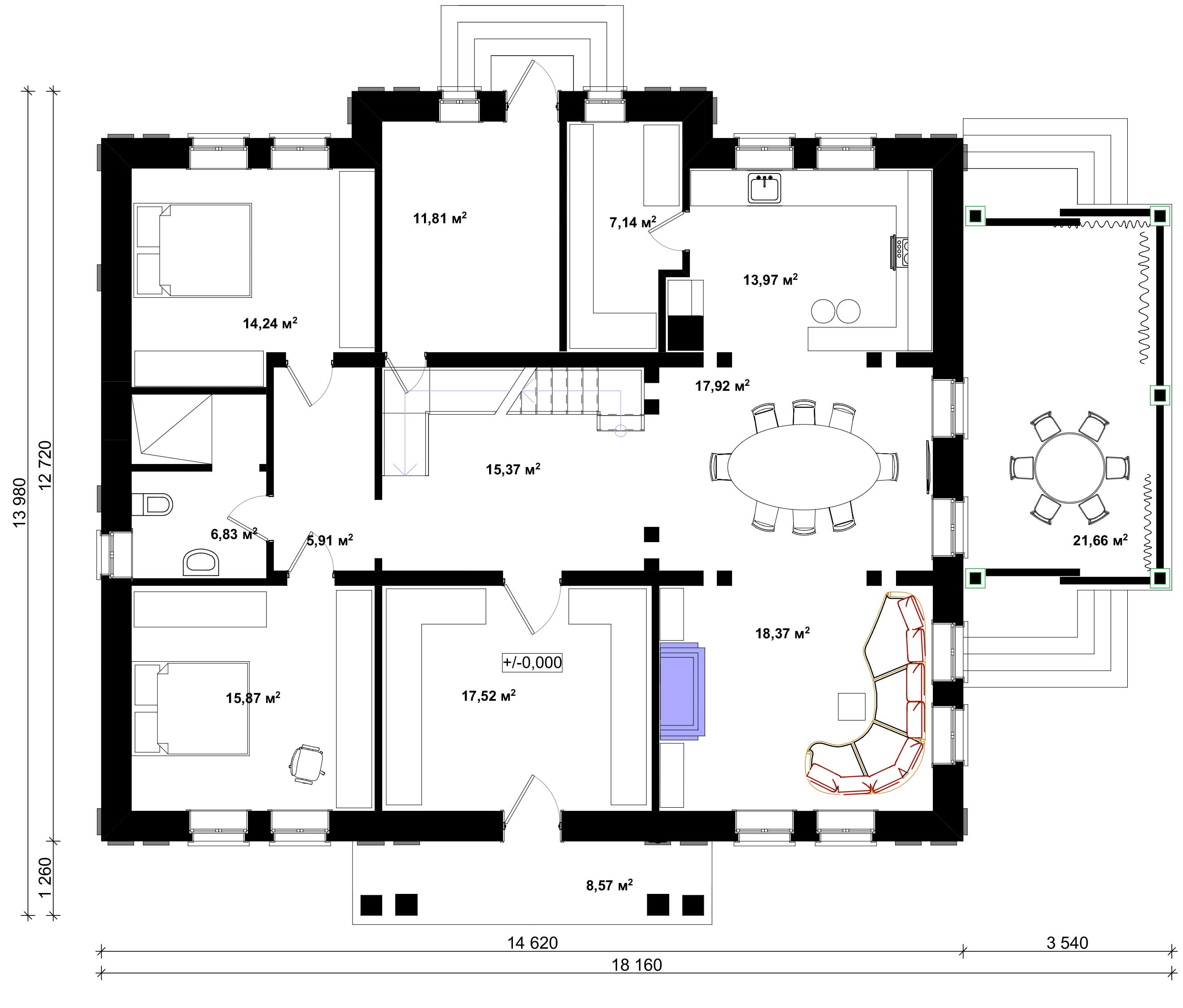 план первого этажа дома в русском стиле