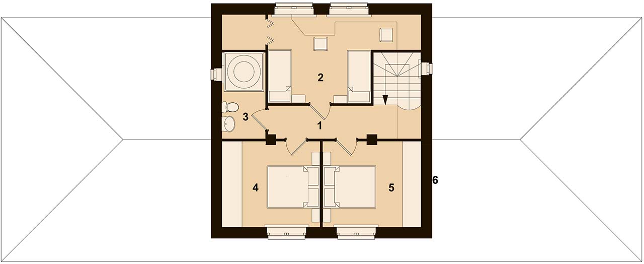 план мезонина с 3 спальнями и ванной