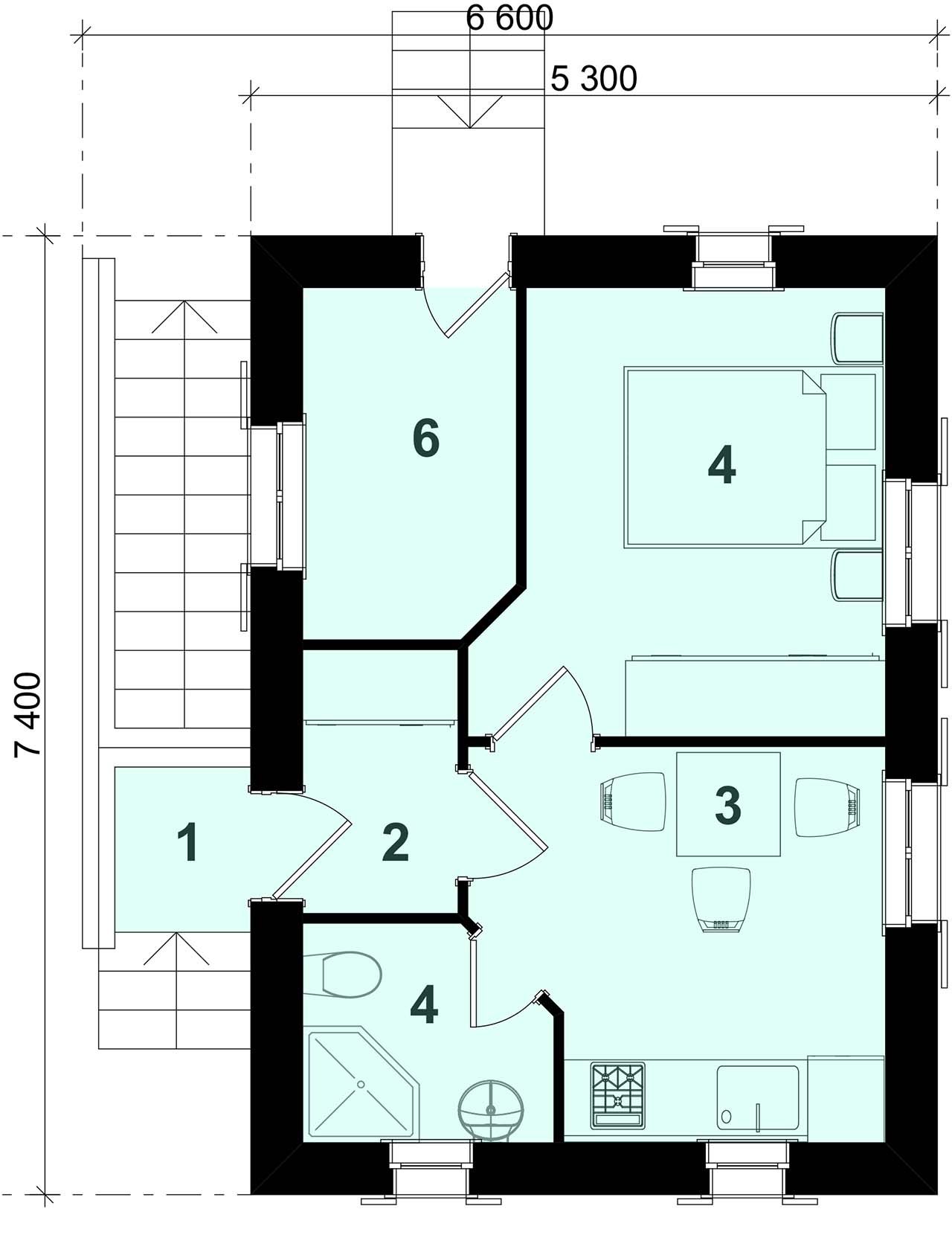 план домика на двоих 5х7 метров с кладовой