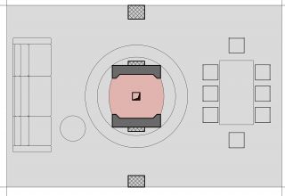 островное расположение камина в проекте дома