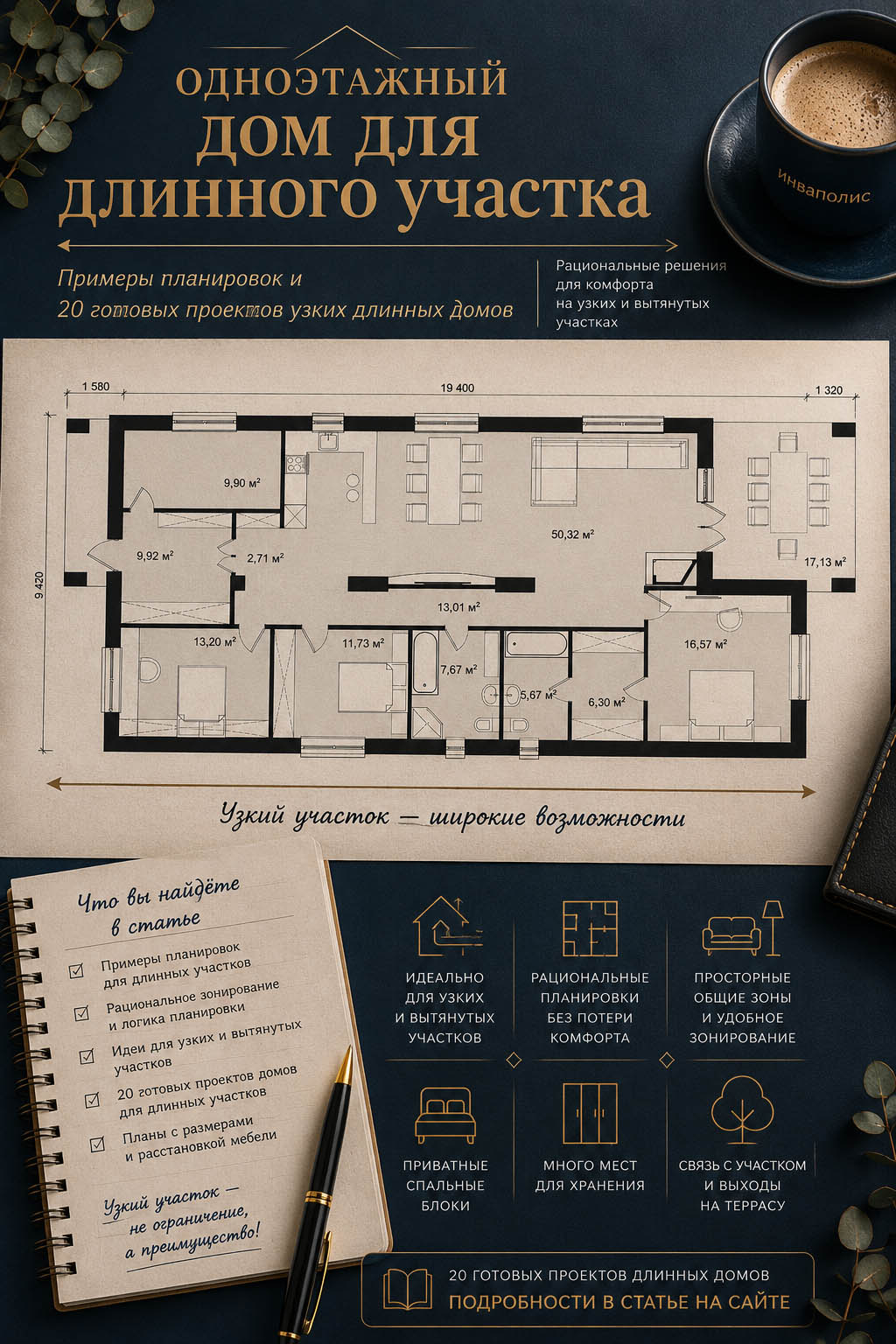 ОДНОЭТАЖНЫЙ дом для длинного участка - примеры планировок и 20 готовых проектов узких длинных домов